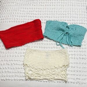 SHEIN Red, Teal, and Cream Crop Tops
